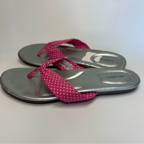Lands' End Women’s Sandals Size 8B Silver Pink Polka Dot Thong Flip Flop - Picture 8 of 13